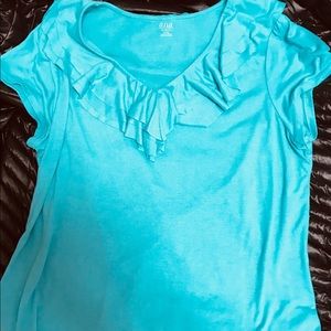 💥(3 for 15) Blue v-neck ruffle top